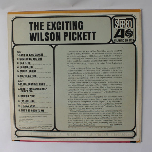 Wilson Pickett “THE EXCITING …” Vinyl Album/Atlantic 1966
