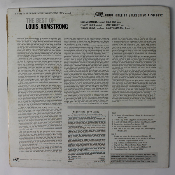 LOUIS ARMSTRONG - The Best Of ... Audio Fidelity LP Vinyl AFSD 6132, 1964