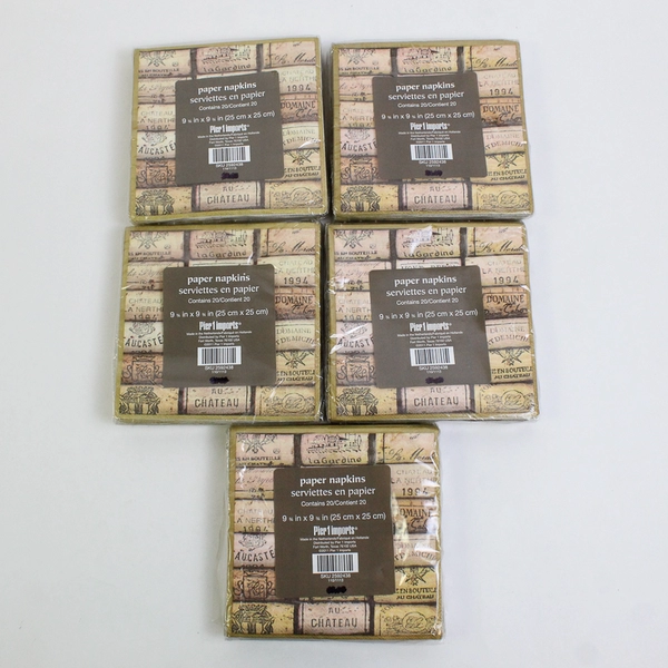 Lot of 5 Pier 1 Imports Cork Pattern Paper Napkins 20 Pcs 9.75" x 9.75"
