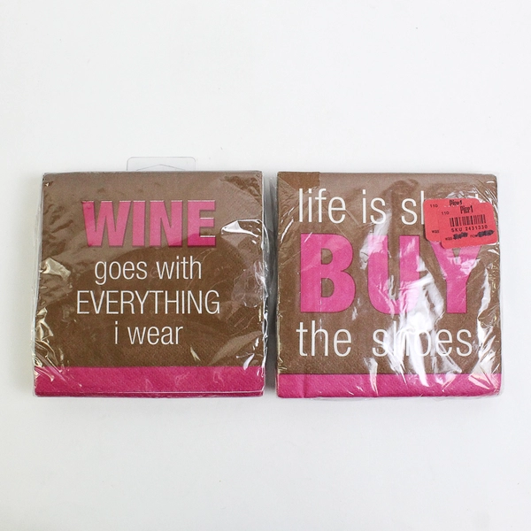 Lot of 2 Pier 1 Imports Brown Pink Paper Napkins 20 Pcs 9.75" x 9.75"