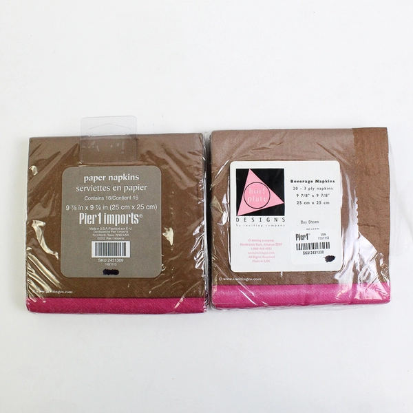 Lot of 2 Pier 1 Imports Brown Pink Paper Napkins 20 Pcs 9.75" x 9.75"