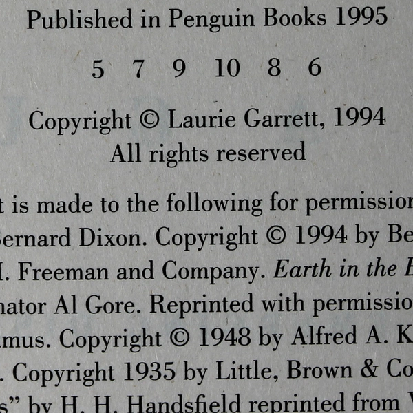 The Coming Plague: Newly Emerging Diseases by Laurie Garrett 1994 Paperback