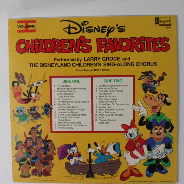 Vintage Disney's Children's Favorite Songs Vol 1 Vinyl LP, 25 Songs, 1979