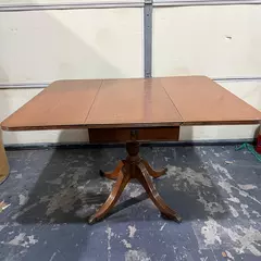 Federal Style Drop Leaf Pedestal Wood Table With Drawer