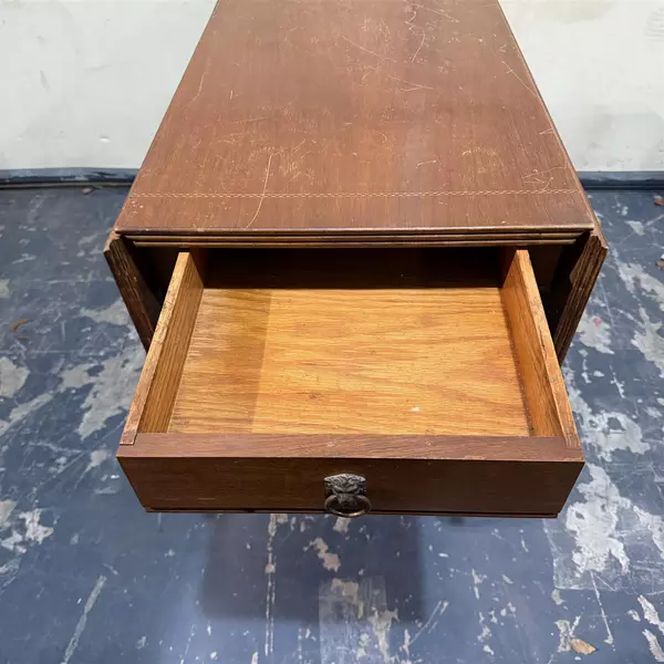 Federal Style Drop Leaf Pedestal Wood Table With Drawer