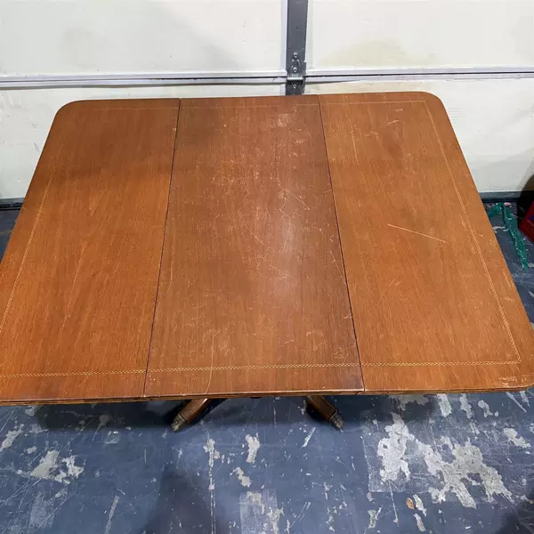 Federal Style Drop Leaf Pedestal Wood Table With Drawer