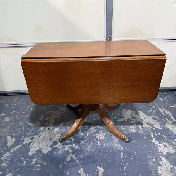 Federal Style Drop Leaf Pedestal Wood Table With Drawer