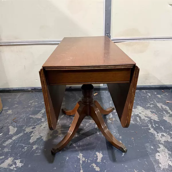 Federal Style Drop Leaf Pedestal Wood Table With Drawer