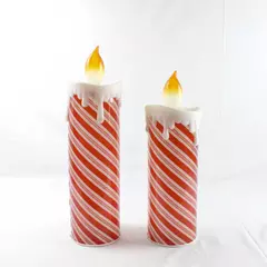  2 Battery Operated LED Plastic Candy Cane Christmas Candles 16.5 And19 Inches