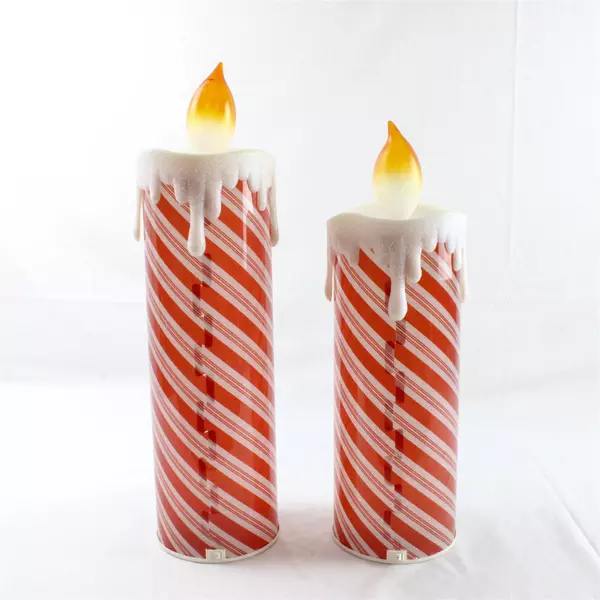  2 Battery Operated LED Plastic Candy Cane Christmas Candles 16.5 And19 Inches