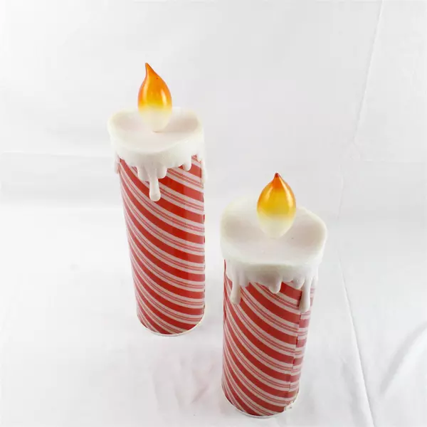  2 Battery Operated LED Plastic Candy Cane Christmas Candles 16.5 And19 Inches