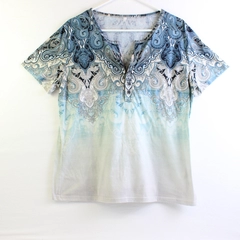 Unbranded Blue/White 90s/2000s Style Short Sleeve Shirt Women's Size XL