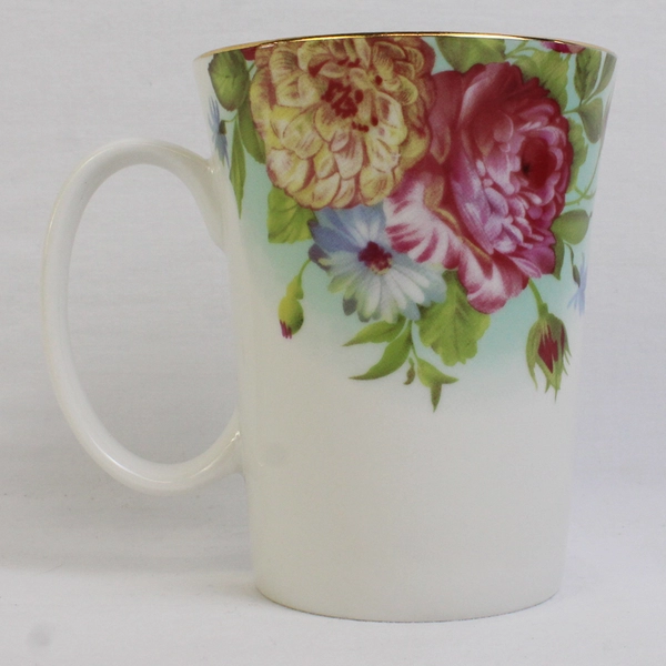 Sandra's Rose Bone China Trumpet Mug 11oz Tea Cup Floral Design