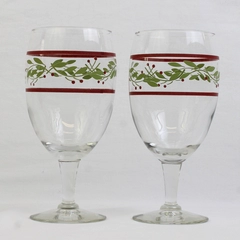 Lot of 2 Royal Norfolk Holly & Berries Christmas Holiday 7" Wine Water Glasses