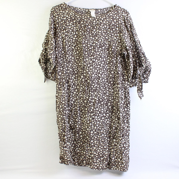 H&M Women's 8 Brown and Beige Floral Dress with Slit Sleeves