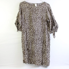 H&M Women's 8 Brown and Beige Floral Dress with Slit Sleeves