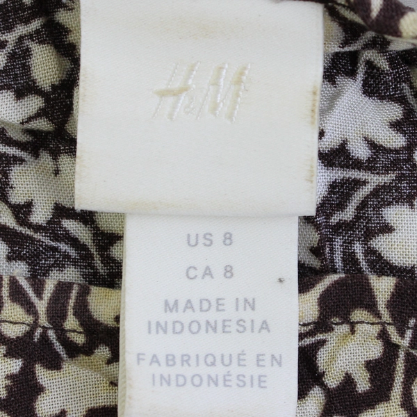 H&M Women's 8 Brown and Beige Floral Dress with Slit Sleeves