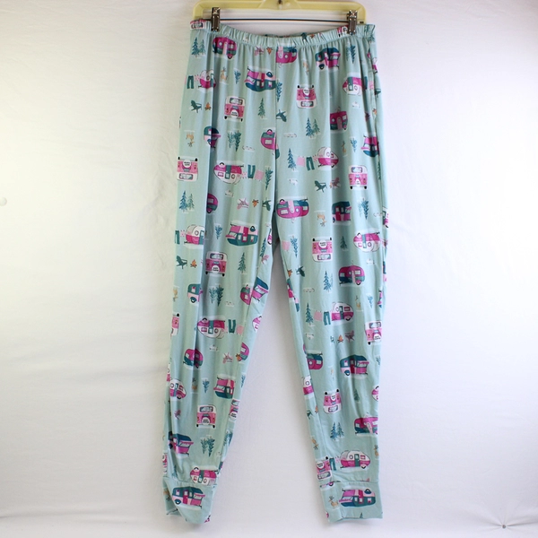 Walmart Women's Pajama Pants Lime Green With Camping Scenes Pockets Size L