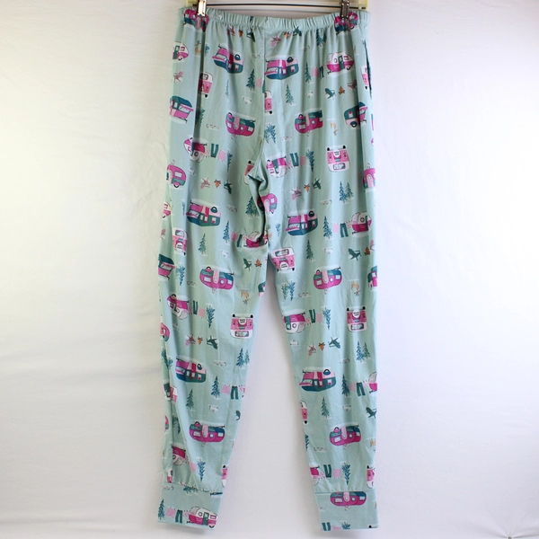 Walmart Women's Pajama Pants Lime Green With Camping Scenes Pockets Size L