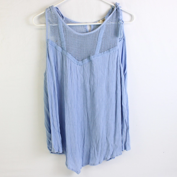 Democracy Artisan Crafted Women's 2X Baby Blue Tasseled Tank Top 