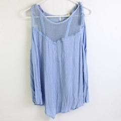 Democracy Artisan Crafted Women's 2X Baby Blue Tasseled Tank Top 