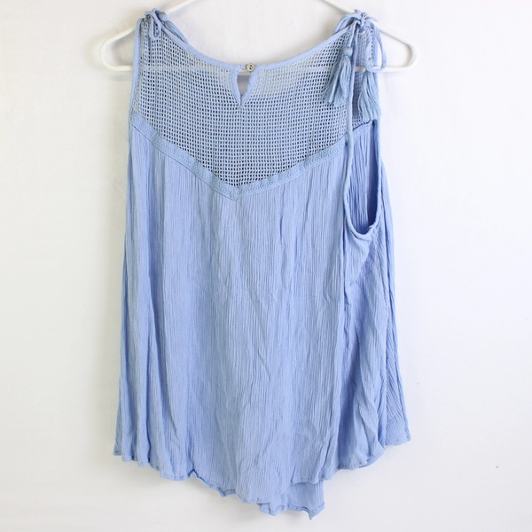 Democracy Artisan Crafted Women's 2X Baby Blue Tasseled Tank Top 