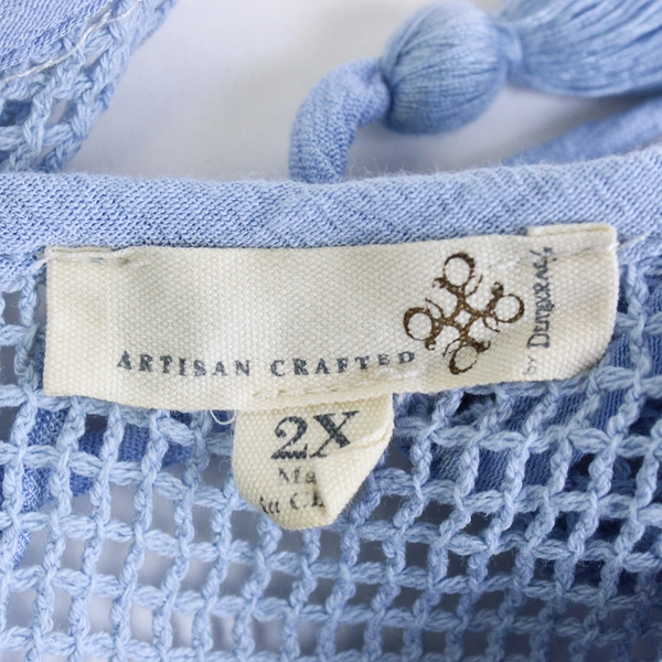 Democracy Artisan Crafted Women's 2X Baby Blue Tasseled Tank Top 