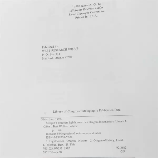 Oregon's Seacoast Lighthouses by James Gibbs w/ Bert Webber 1992 Paperback