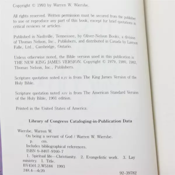  On Being a Servant of God by Warren Wiersbe 1993 Hardcover