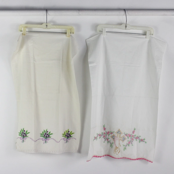 Lot of 2 VTG Floral Embroidered Queen Pillowcases FLAWED DIY Fabric Upcycling