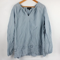 Lane Bryant Women's Size 24 Blue Embroidered Hem Balloon Sleeve Peplum Top