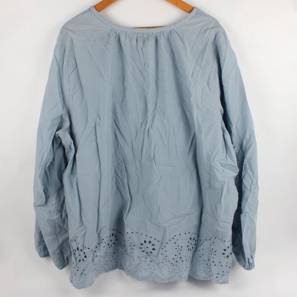 Lane Bryant Women's Size 24 Blue Embroidered Hem Balloon Sleeve Peplum Top