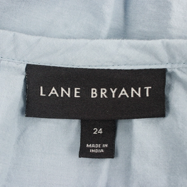 Lane Bryant Women's Size 24 Blue Embroidered Hem Balloon Sleeve Peplum Top