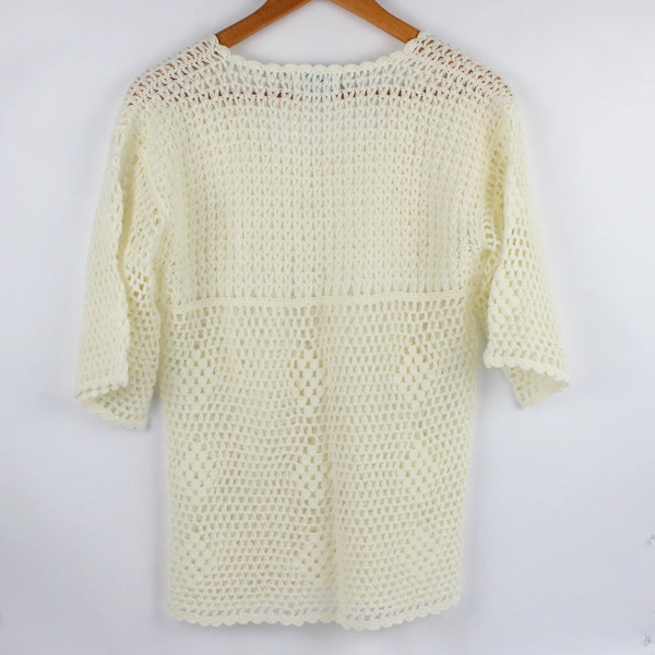 Vintage LeRoy Knitwear Women's M Ivory Open Knit Sheer Flare Sleeve Top