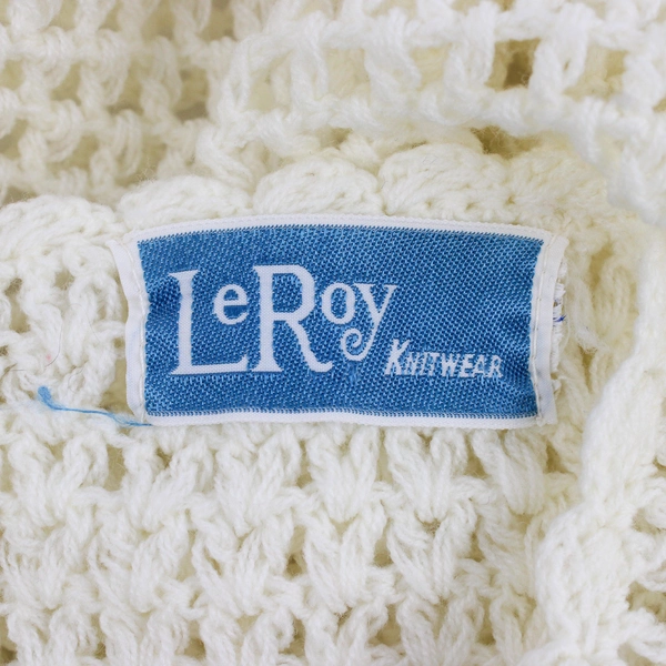 Vintage LeRoy Knitwear Women's M Ivory Open Knit Sheer Flare Sleeve Top