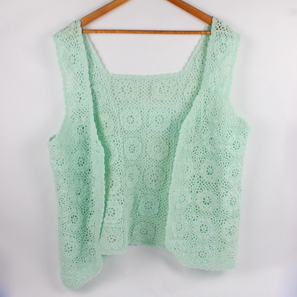 Unbranded Women's XL Green Floral Open Knit Vest