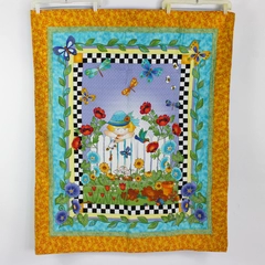 Handmade Happy Gardener Multicolor Quilt Throw 42" x 48"