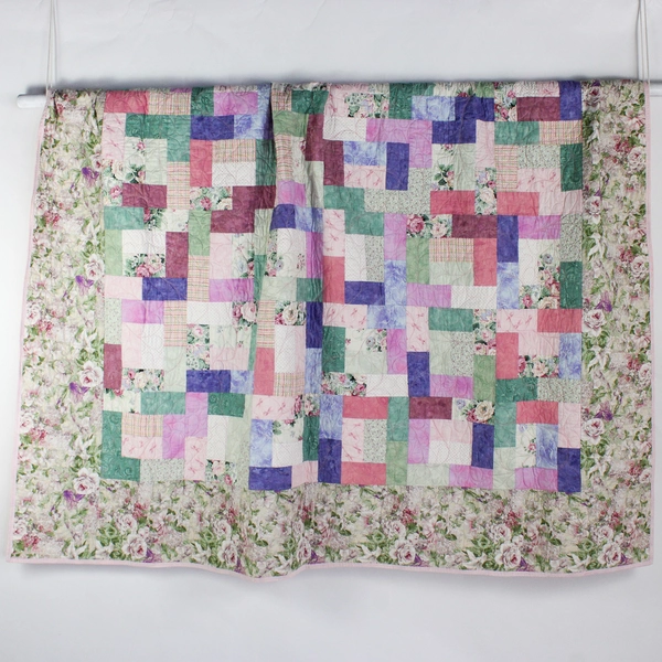 Handmade Multicolor Pastel Floral Patterned Quilt 76" x 76"