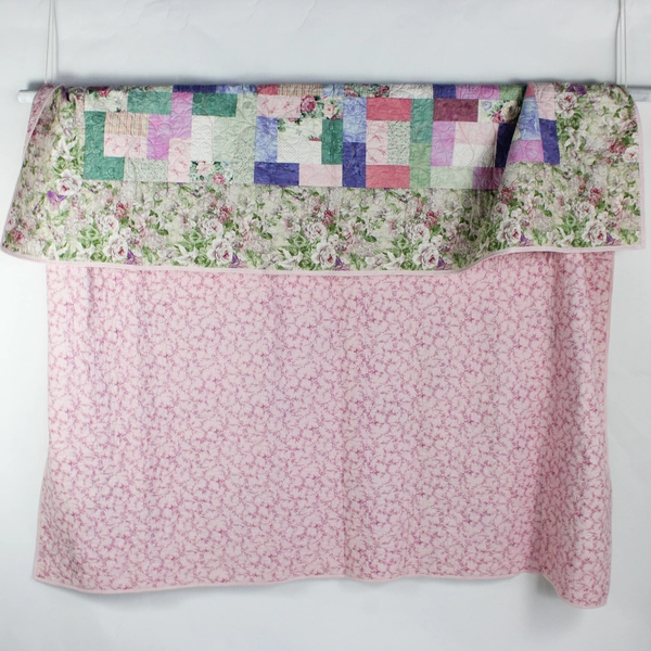 Handmade Multicolor Pastel Floral Patterned Quilt 76" x 76"