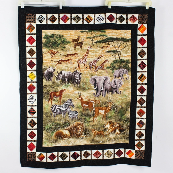 Handmade Multicolor Safari Animal Themed Quilt 41" x 48"