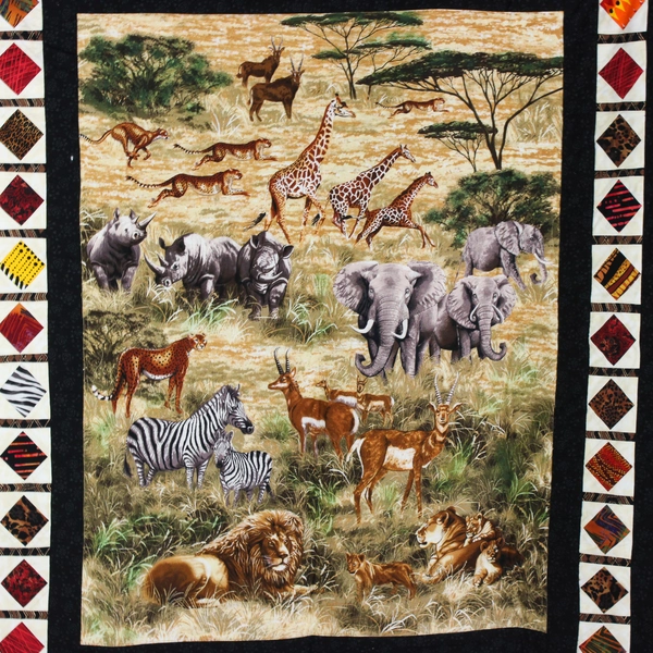 Handmade Multicolor Safari Animal Themed Quilt 41" x 48"