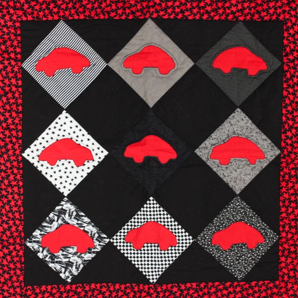 Handmade Red and Black Car Themed Baby Blanket Quilt 34" x 34"