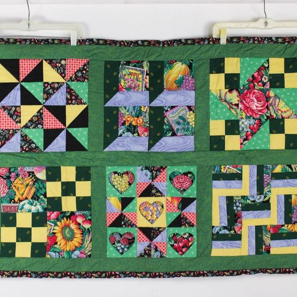 Handmade Multicolor Garden Vegetable Themed Quilt 31" x 46"