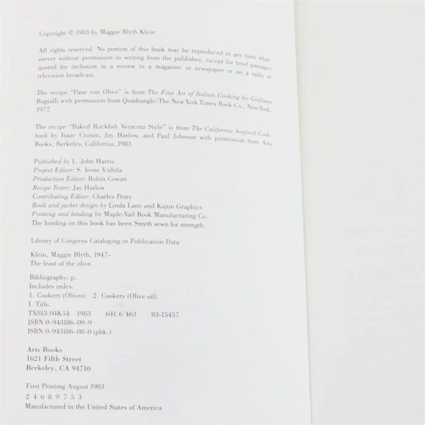 The Feast of the Olive Cooking with Olives & Olive Oil  by Maggie Klein PB 1983