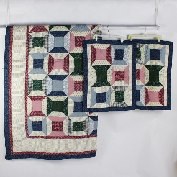 3 Piece Caress Handcrafted Cotton Face Queen Quilt Set Spools