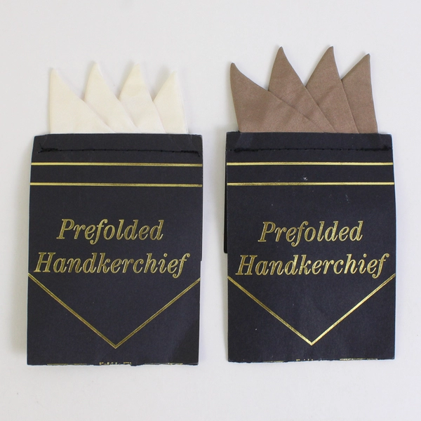 Lot of 2 U.S. Neckwear 100% Silk Pre-Folded Handkerchief Taupe and White