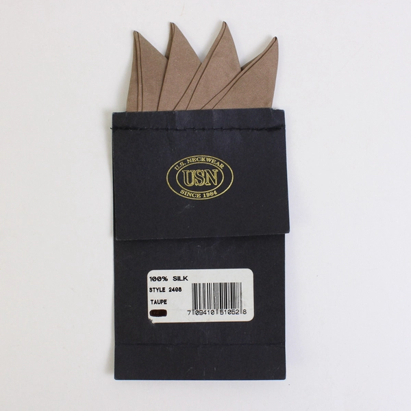 Lot of 2 U.S. Neckwear 100% Silk Pre-Folded Handkerchief Taupe and White