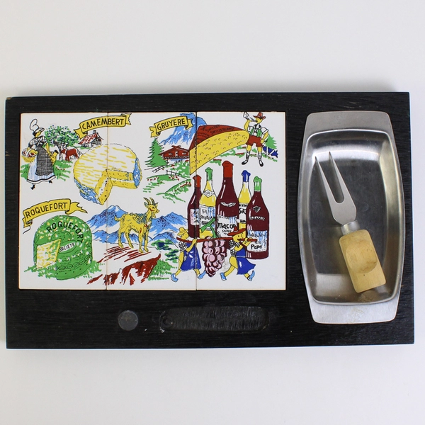 Unbranded Cheese Board Featuring Art of Different Cheeses With Cheese Fork