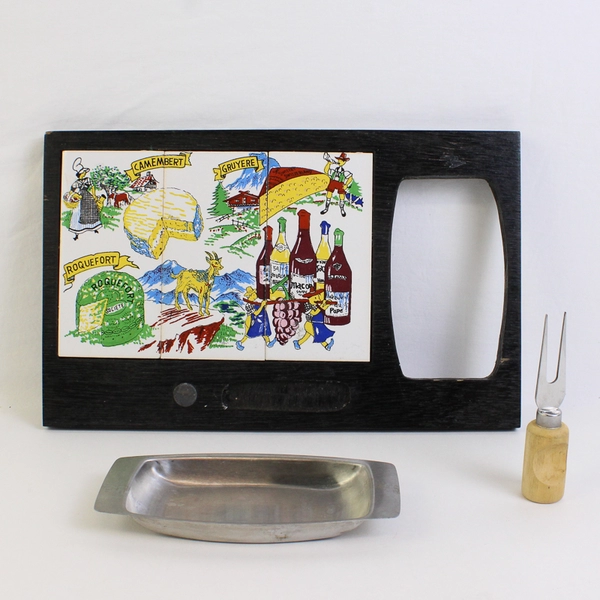 Unbranded Cheese Board Featuring Art of Different Cheeses With Cheese Fork