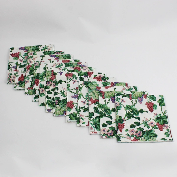 Lot of 12 Unbranded 16" Grape Vine Cotton Napkins